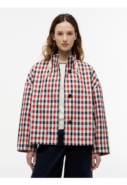 Chaqueta Roja Bomber Corta De Cuadros Y Corte Amplio Tommy Hilfiger