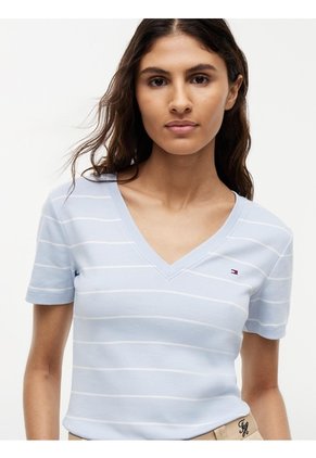 Camiseta Celeste Slim Con Cuello En V Tommy Hilfiger