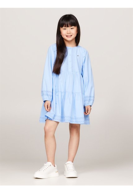 Vestido Celeste De Corte Evasé Con Detalle Calado Tommy Hilfiger