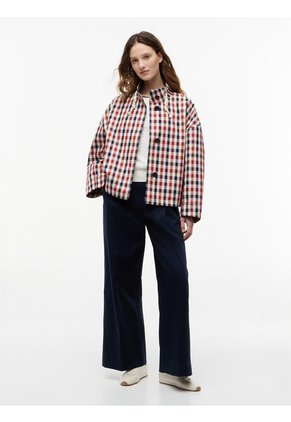 Chaqueta Roja Bomber Corta De Cuadros Y Corte Amplio Tommy Hilfiger