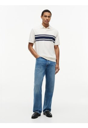 Polo Blanco De Rayas Y Corte Clásico En Piqué Tommy Hilfiger