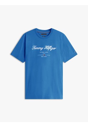Camiseta Azul Con Logotipo Cursivo Tommy Hilfiger