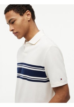 Polo Blanco De Rayas Y Corte Clásico En Piqué Tommy Hilfiger