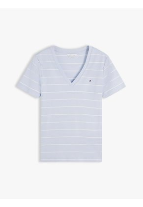 Camiseta Celeste Slim Con Cuello En V Tommy Hilfiger