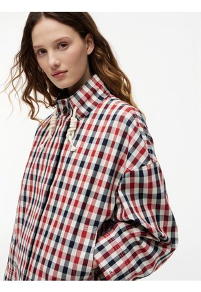 Chaqueta Roja Bomber Corta De Cuadros Y Corte Amplio Tommy Hilfiger