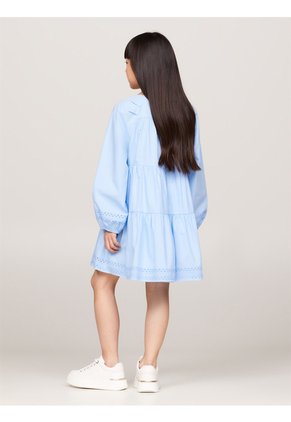 Vestido Celeste De Corte Evasé Con Detalle Calado Tommy Hilfiger