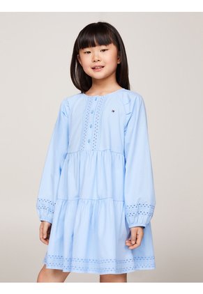 Vestido Celeste De Corte Evasé Con Detalle Calado Tommy Hilfiger