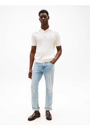 Polo Blanco De Punto Trenzado Y Corte Regular Tommy Hilfiger