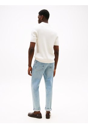 Polo Blanco De Punto Trenzado Y Corte Regular Tommy Hilfiger