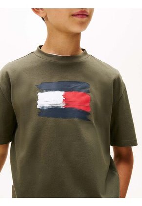 Camiseta Gris De Cuello Redondo Con Logo Tommy Hilfiger