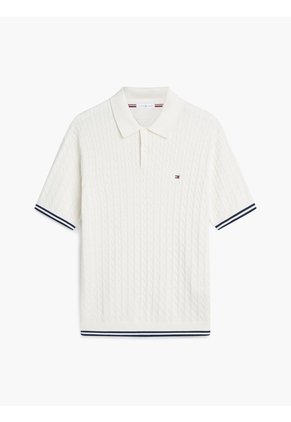 Polo Blanco De Punto Trenzado Y Corte Regular Tommy Hilfiger