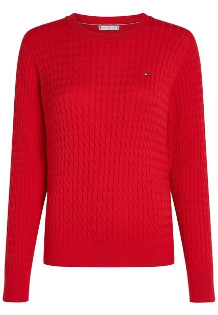 Saco Rojo Tejido De Punto Trenzado Fino Tommy Hilfiger
