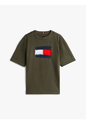 Camiseta Gris De Cuello Redondo Con Logo Tommy Hilfiger