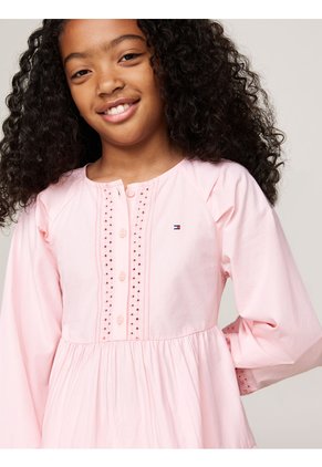 Vestido Rosa De Corte Evasé Con Detalle Calado Tommy Hilfiger