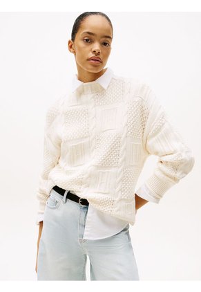 Saco Blanco Tejido Amplio En Mezcla De Punto Tommy Hilfiger