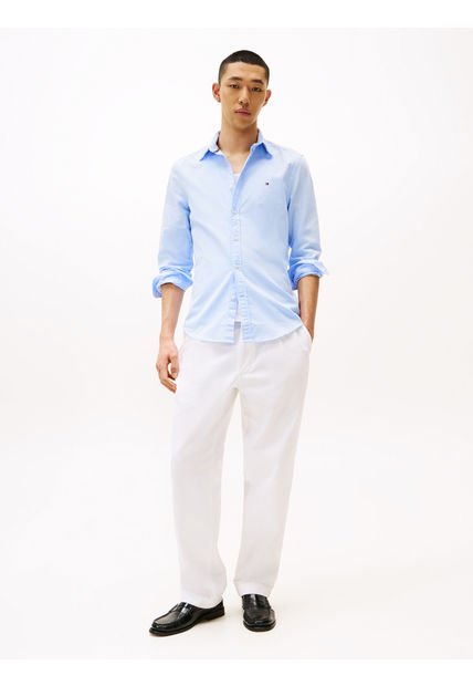 Camisa Celeste TH Flex De Corte Slim Tommy Hilfiger