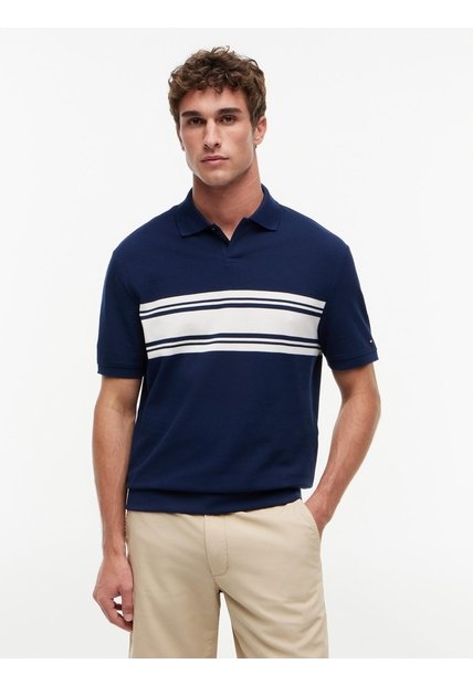 Polo Azul De Rayas Y Corte Clásico En Piqué Tommy Hilfiger