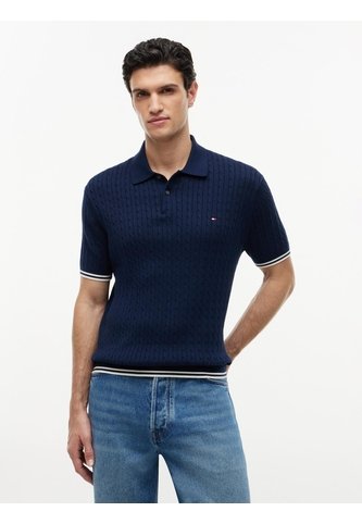 Polo Azul De Punto Trenzado Y Corte Regular Tommy Hilfiger Tommy Hilfiger
