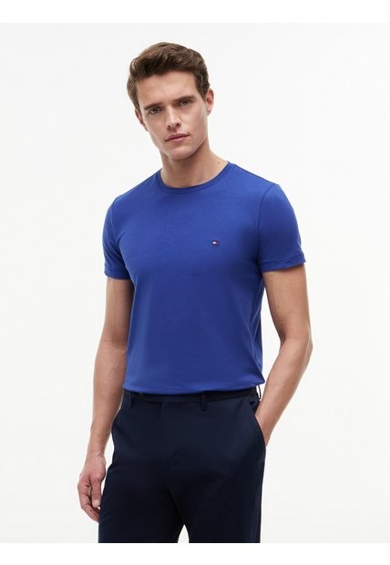 Camiseta Azul De Cuello Redondo Y Corte Extra Slim Tommy Hilfiger
