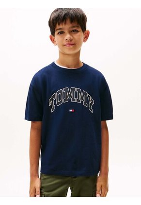 Camiseta Azul Varsity De Cuello Redondo Con Logo Tommy Hilfiger