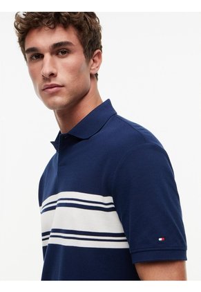 Polo Azul De Rayas Y Corte Clásico En Piqué Tommy Hilfiger