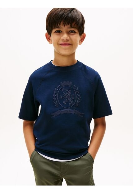Camiseta Azul De Cuello Redondo Con Escudo TH Tommy Hilfiger