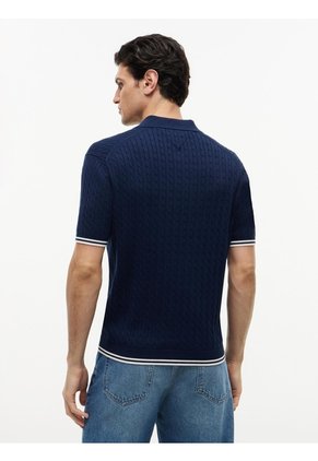 Polo Azul De Punto Trenzado Y Corte Regular Tommy Hilfiger
