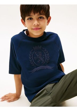 Camiseta Azul De Cuello Redondo Con Escudo TH Tommy Hilfiger