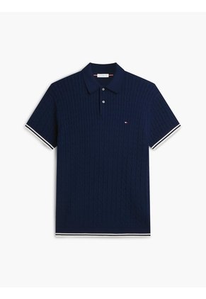 Polo Azul De Punto Trenzado Y Corte Regular Tommy Hilfiger