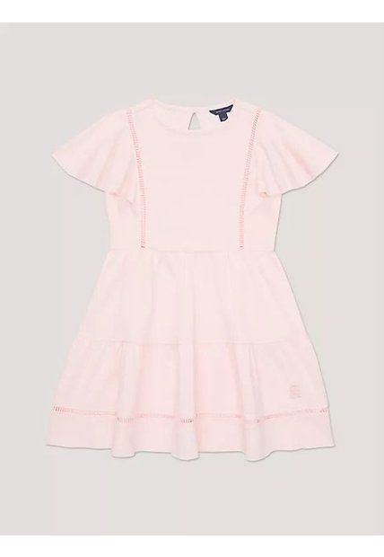 Vestido Rosa De Corte Evasé Con Monograma Bordado Tommy Hilfiger
