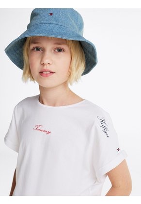 Camiseta Blanca Con Logo Bordado En El Pecho Tommy Hilfiger