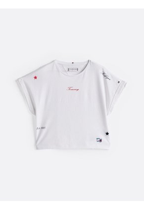 Camiseta Blanca Con Logo Bordado En El Pecho Tommy Hilfiger