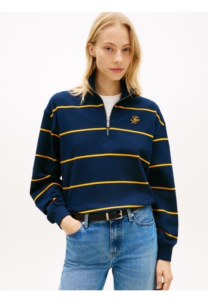 Saco Azul Tejido De Felpa Con Cremallera De Un Cuarto Y Logo Tommy Hilfiger