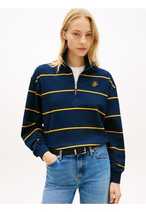 Saco Azul Tejido De Felpa Con Cremallera De Un Cuarto Y Logo Tommy Hilfiger