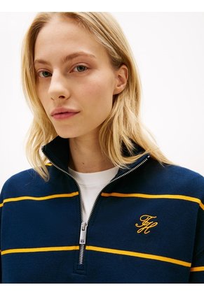 Saco Azul Tejido De Felpa Con Cremallera De Un Cuarto Y Logo Tommy Hilfiger