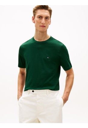 Camiseta Verde De Cuello Redondo Con Logo Bordado Tommy Hilfiger