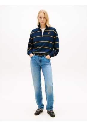 Saco Azul Tejido De Felpa Con Cremallera De Un Cuarto Y Logo Tommy Hilfiger