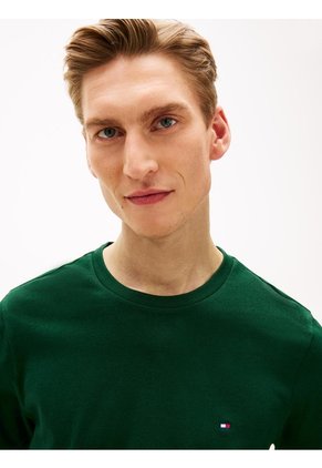 Camiseta Verde De Cuello Redondo Con Logo Bordado Tommy Hilfiger