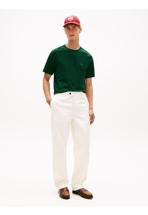 Camiseta Verde De Cuello Redondo Con Logo Bordado Tommy Hilfiger