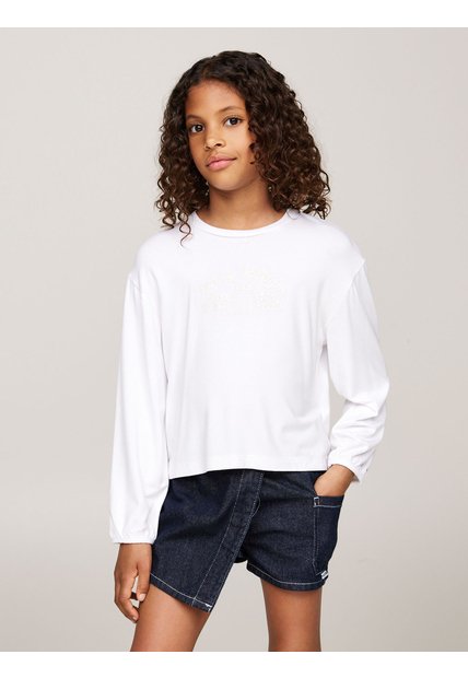 Camiseta Blanca Manga Larga Con Logo Floral Tommy Hilfiger