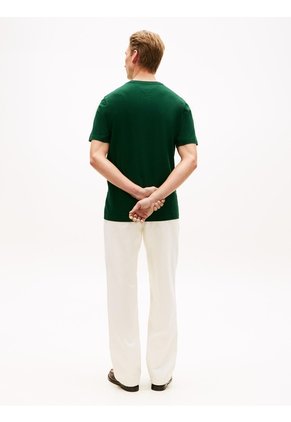 Camiseta Verde De Cuello Redondo Con Logo Bordado Tommy Hilfiger