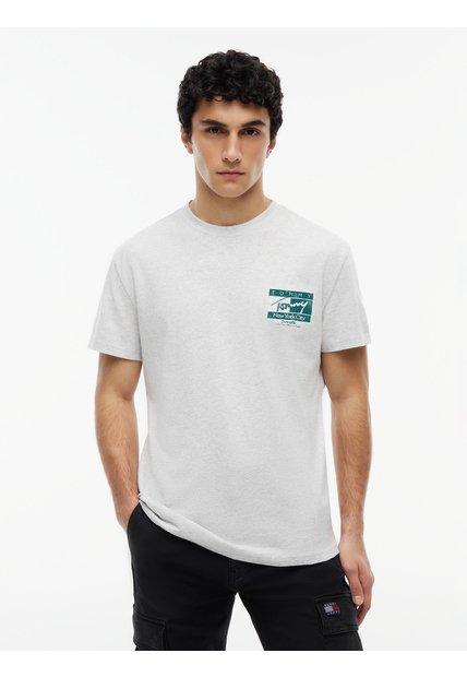 Camiseta Gris De Corte Regular Con Logo Script Bordado Tommy Jeans