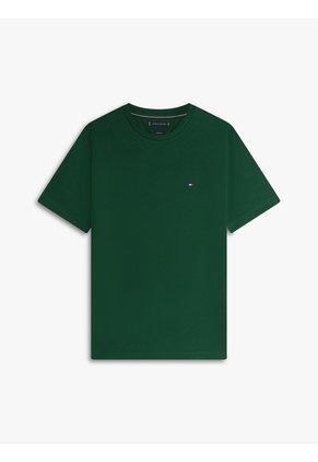 Camiseta Verde De Cuello Redondo Con Logo Bordado Tommy Hilfiger