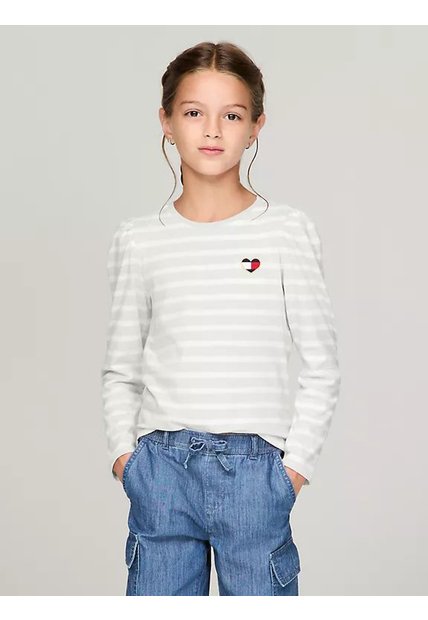 Camiseta Blanca Manga Larga De Rayas Tommy Hilfiger