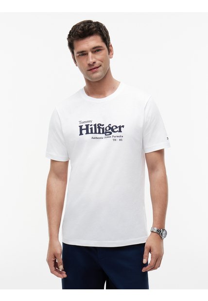 Camiseta Blanca De Punto Con Logo Gráfico Tommy Hilfiger