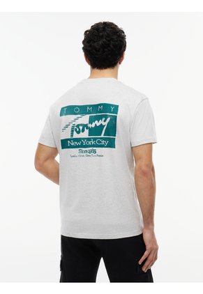 Camiseta Gris De Corte Regular Con Logo Script Bordado Tommy Jeans
