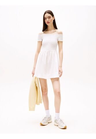 Vestido Blanco Corto Evasé De Cuello Halter Tommy Jeans Tommy Hilfiger