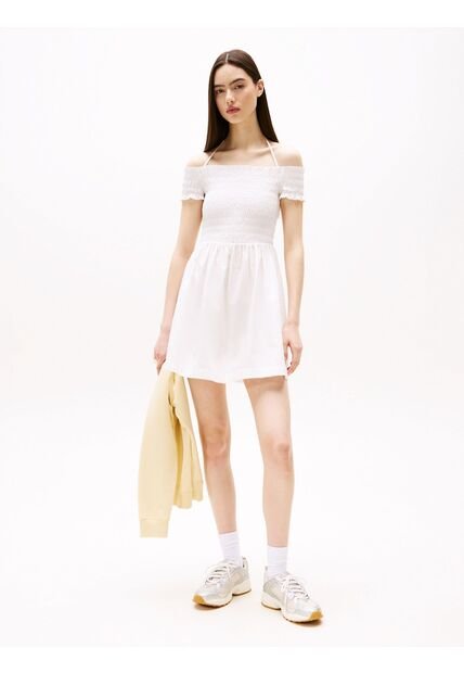 Vestido Blanco Corto Evasé De Cuello Halter Tommy Jeans