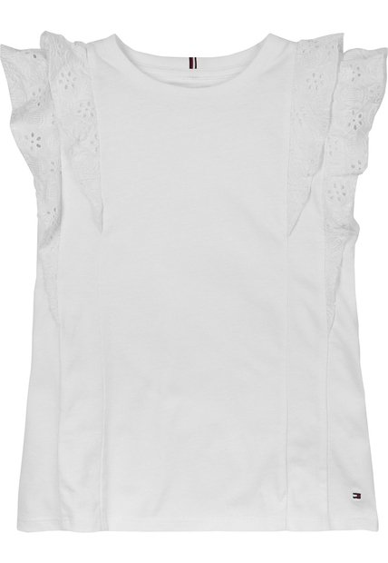 Camiseta Blanca Slim Con Mangas De Diseño Calado Tommy Hilfiger