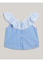 Blusa Celeste Cropped De Rayas Mixtas Con Volante Tommy Hilfiger de Tommy Hilfiger